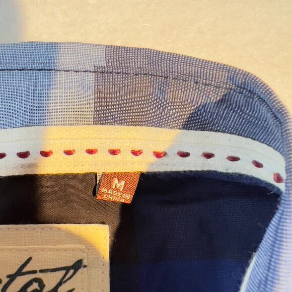 Coastal Metal Pearl Snap Button Shirt Men Medium Blue Check Pockets Surf Western - Picture 12 of 14